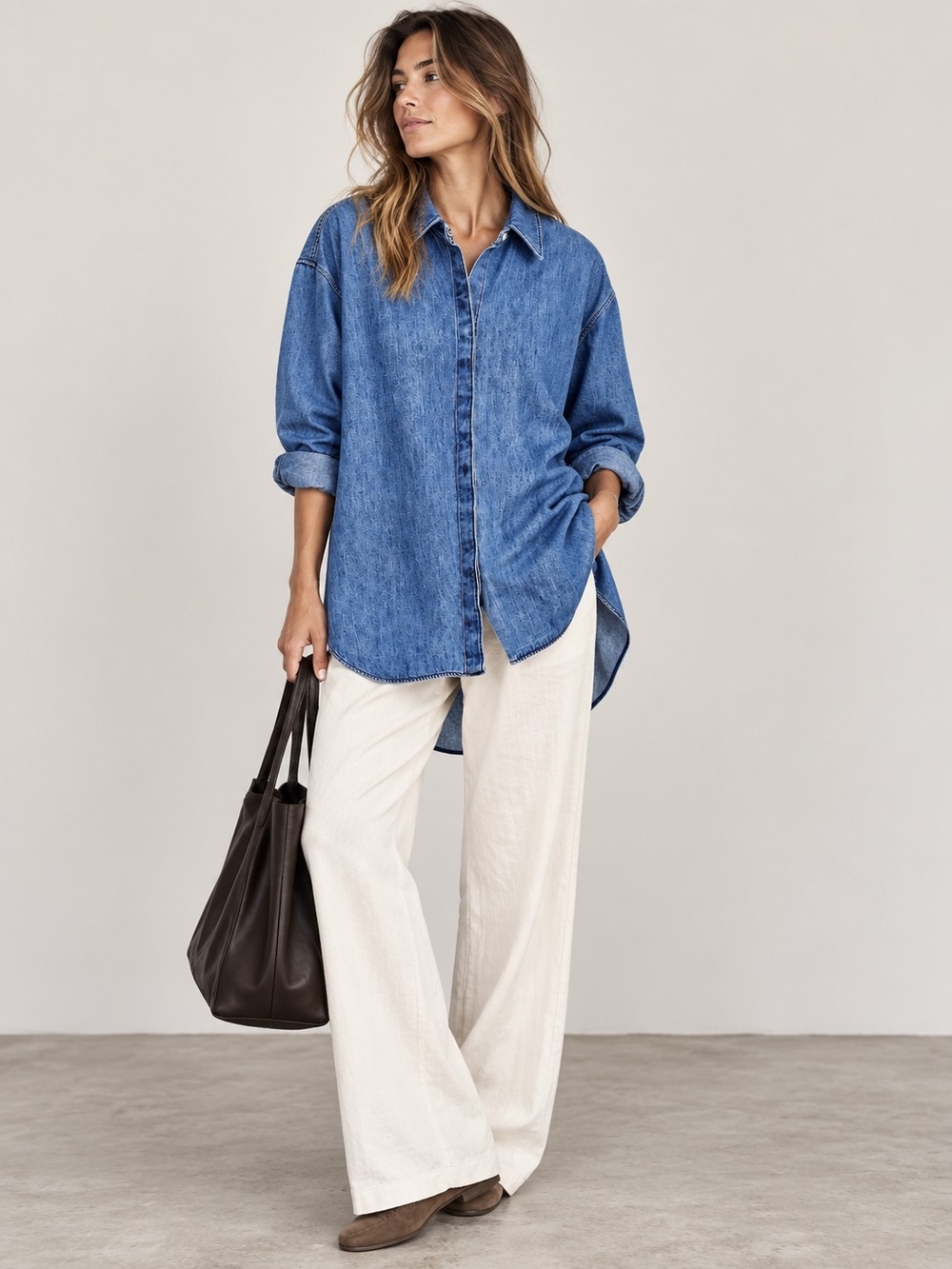 COS Oversized Tunic Length High Low Hem Relaxed Denim Button Down Work Shirt 10